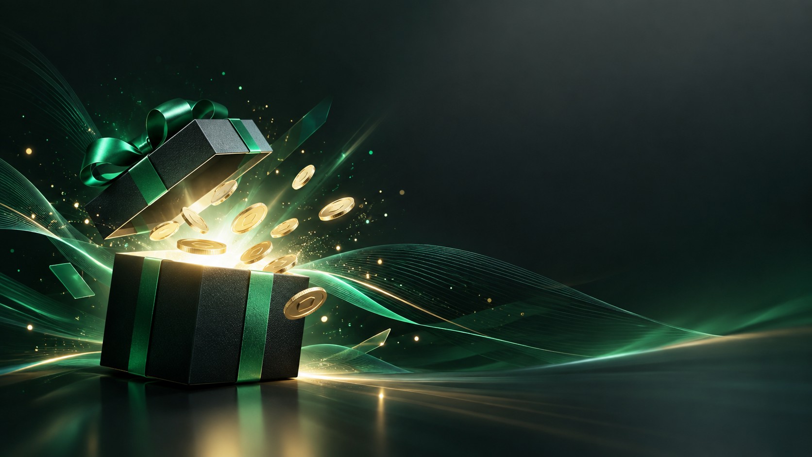 Gift box opening with coins and light